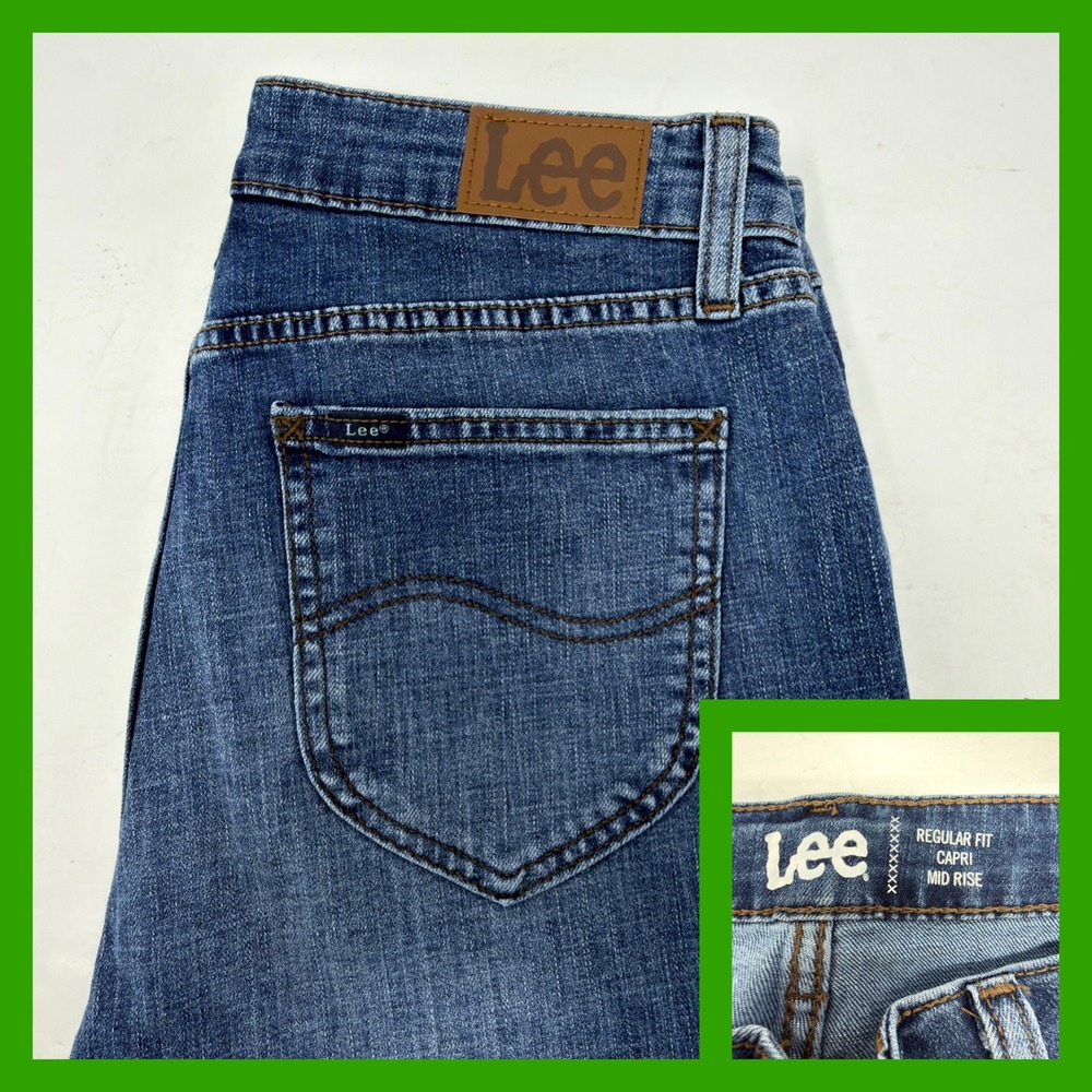 Lee Regular Fit Capri Jeans Women's Mid Rise Blue‎ Denim Stretch Pants